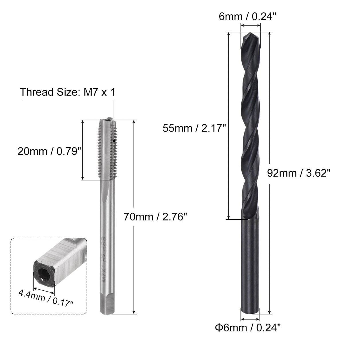 uxcell Metric Tap and Drill Bit Set, M7 x 1 Thread Tap & 6mm Black Oxide Twist Drill Bit, Straight Flute Tap Tapping Threading Repair Tool Kit