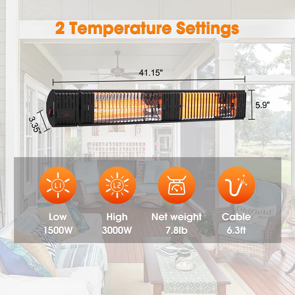 Infrared Heater, Carbon Fiber Heating for Outdoor/Indoor, Patio, Porch, Deck, Garage with Remote 24 Hours Timer, Hard
