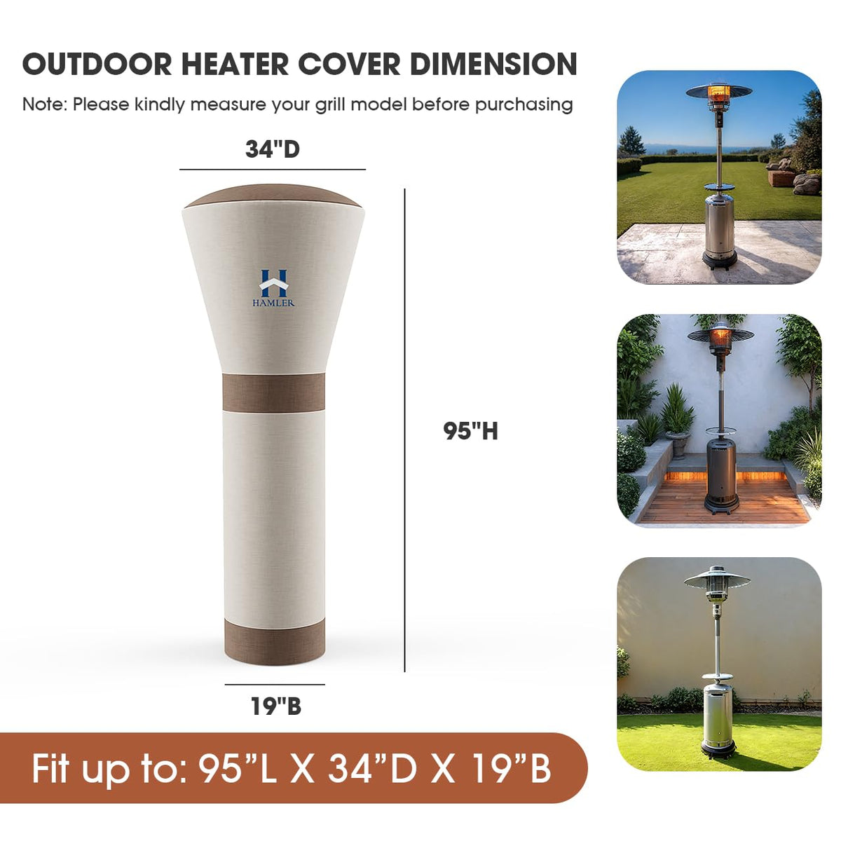 Patio Heater Covers, Outdoor Heater Covers Waterproof with Zipper, Outdoor Patio Heater Cover Fits up to 95"H x 34"W