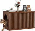 Cat Litter Box Enclosure,Modern Fluted Accent,Reddish Brown