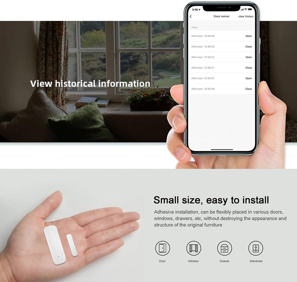 WiFi Door Sensor Window Detector: Smart Window Contact Sensor, Wireless Magnetic Door Open Detector with Free