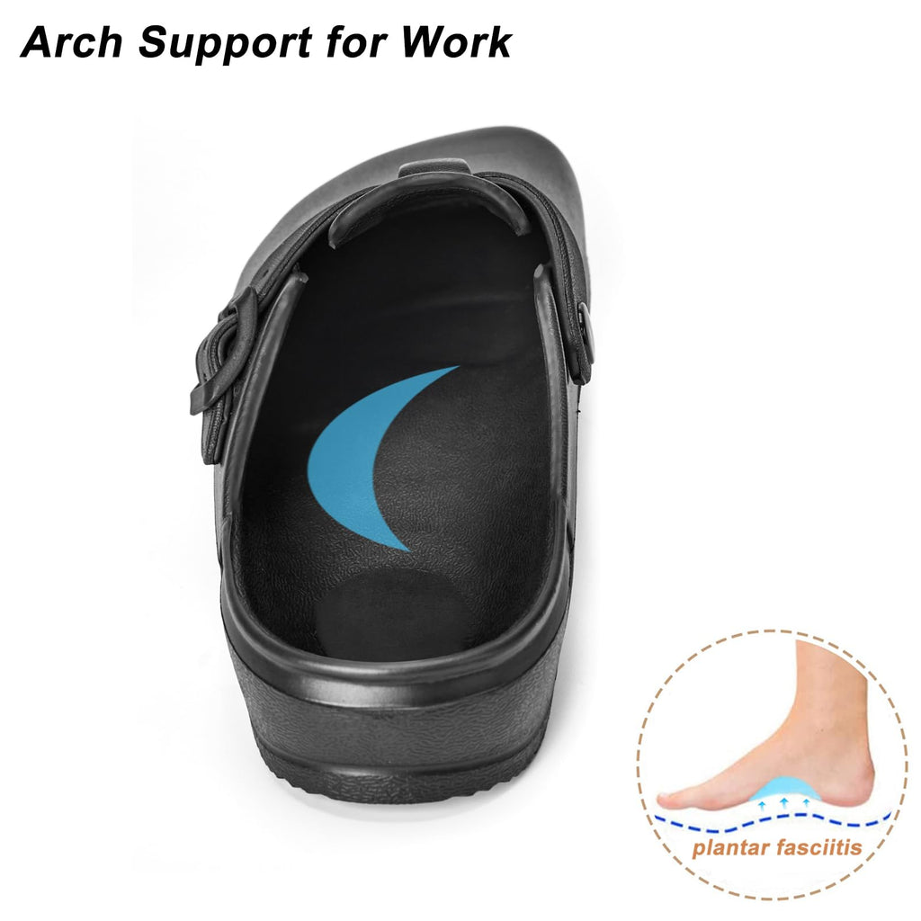 Arch Support Work Clogs Slip Resistant Shoes for Chef Nurse Black