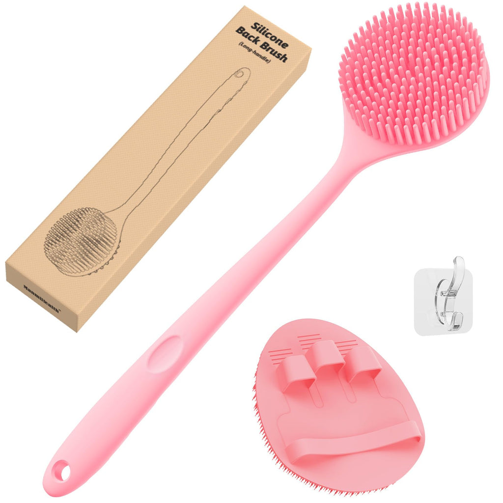Silicone Back Scrubber & Soft Bath Glove Set 2PCS Pink