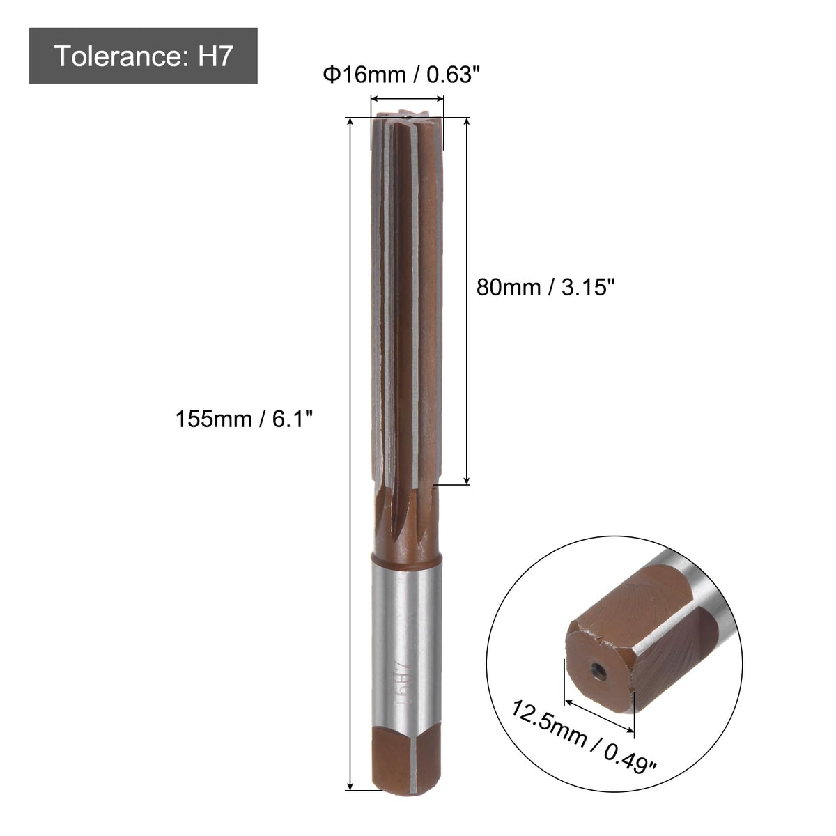 uxcell Hand Reamer 16mm H7 Metric Reamer Drill Bit for Metal Wood Hole Reaming, Straight Flutes 9SiCr Alloy Steel Cutting Tool