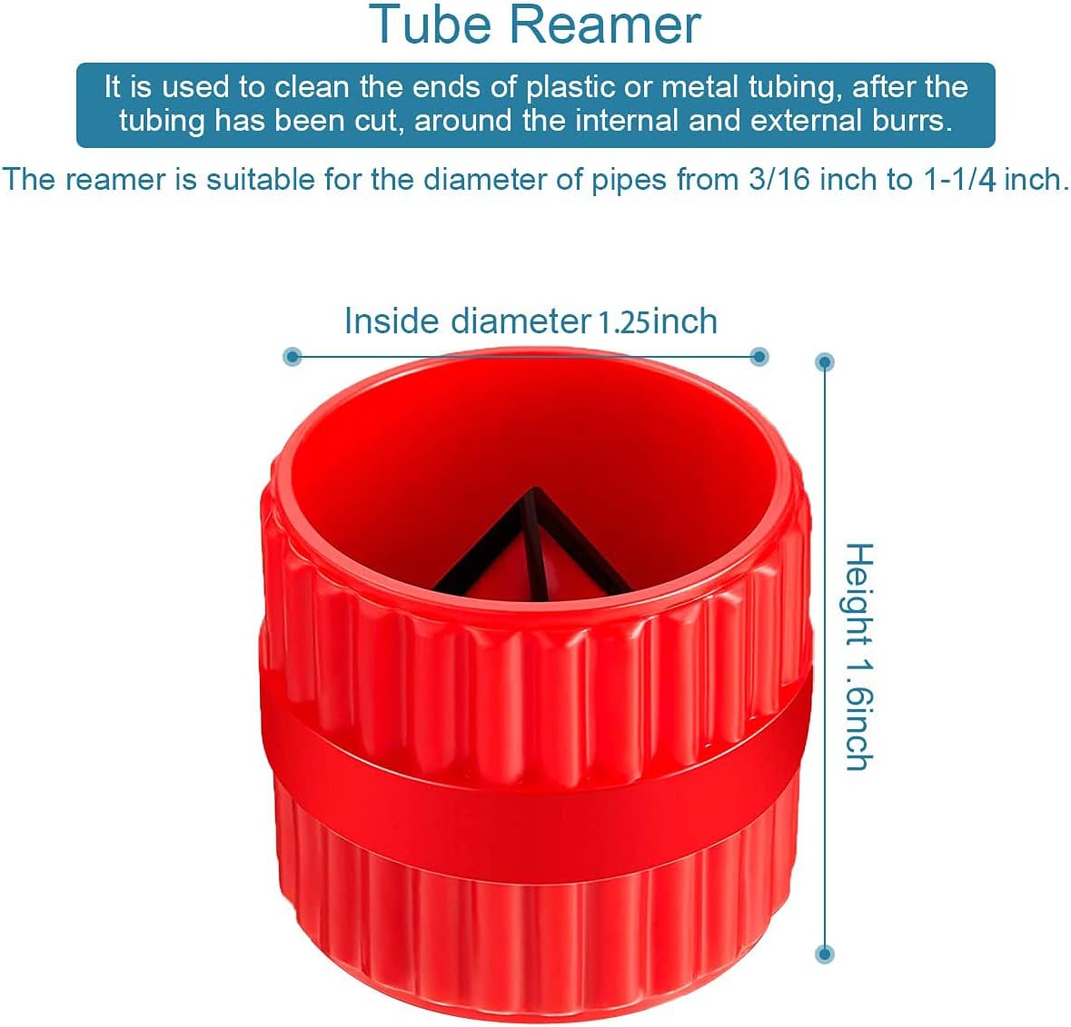 Pipe & Tube Deburring Reamer, Inner-Outer Chamfer Tool, Red | 2-Pack, for PVC/PPR/Copper/Brass/Aluminum, 3/16" to