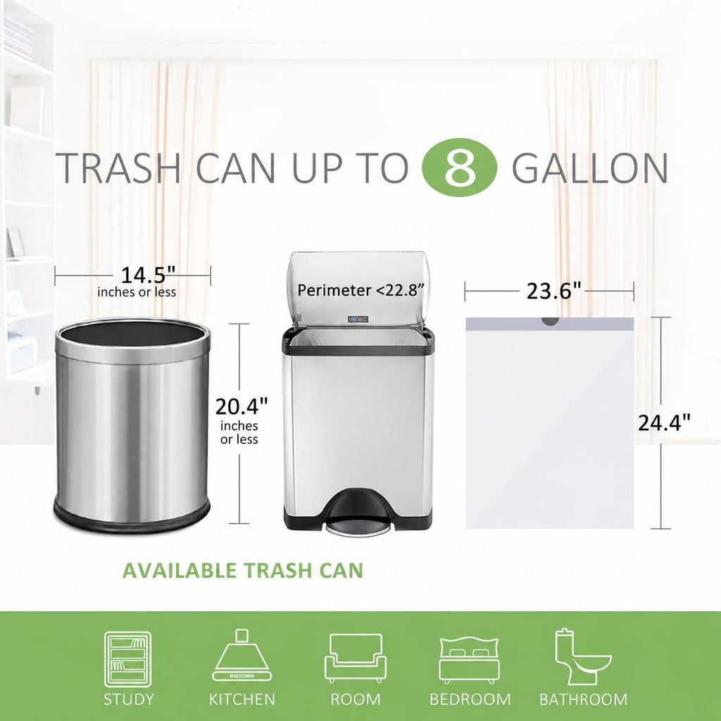 8 Gallon 207 Counts Strong Drawstring Trash Bags Garbage Bags, Medium Kitchen Trash Can Bathroom Bin Liners, Plastic