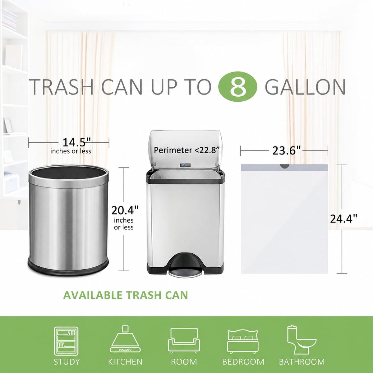 8 Gallon 207 Counts Strong Drawstring Trash Bags Garbage Bags, Medium Kitchen Trash Can Bathroom Bin Liners, Plastic