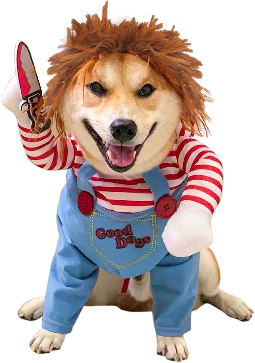 Dog Halloween Costume, Funny Chucky Dog Costume with Pet Wig