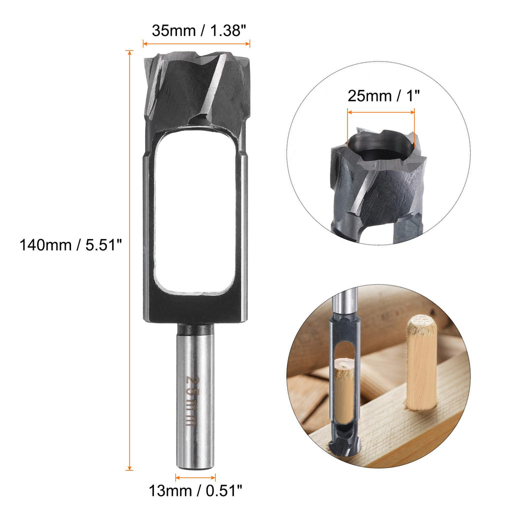HARFINGTON Wood Tenon Dowel Plug Cutter 25mm Metric Tenon Dowel Cutting Tools Drill Bit High Speed Steel Wood Plug Dowel Cutter with Round Shank for Woodworking Furniture Making