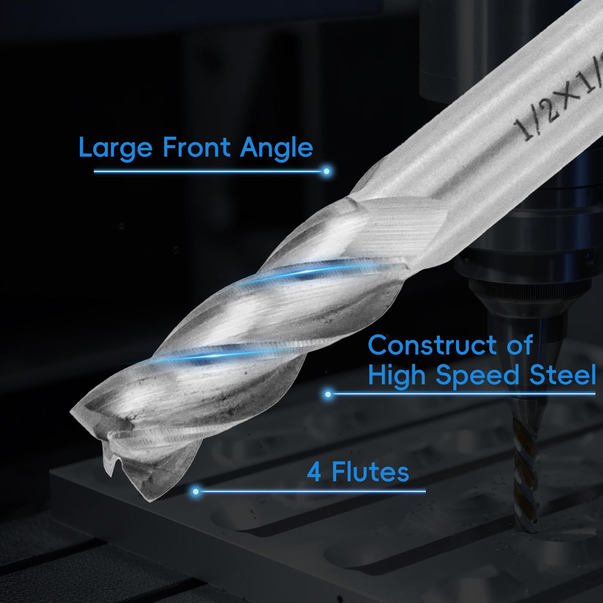 Rannb Square End Mill 1/2" Cutting Dia x 1/2" Shank Dia 4 Flute Straight End Mill Cutter - 2pcs
