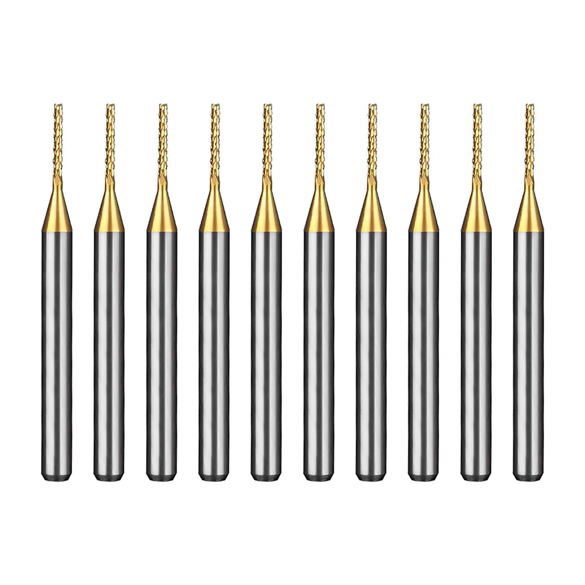 WEXWE Tools 10Pcs 0.9mm TiN Coating Solid Carbide End Mill Engraving Milling Cutter CNC Router Bits for PCB Machine, 1/8" Shank 1BOX