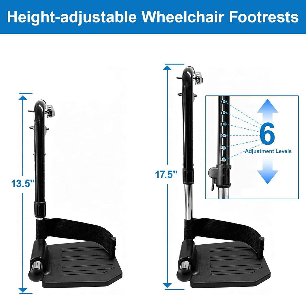 Wheelchair Footrest Replacement, Premium Wheelchair Foot Rest with Heel Loop, Universal Swing-Away Wheelchair Replacement Parts for Standard Wheelchairs (1 Pr, Black)