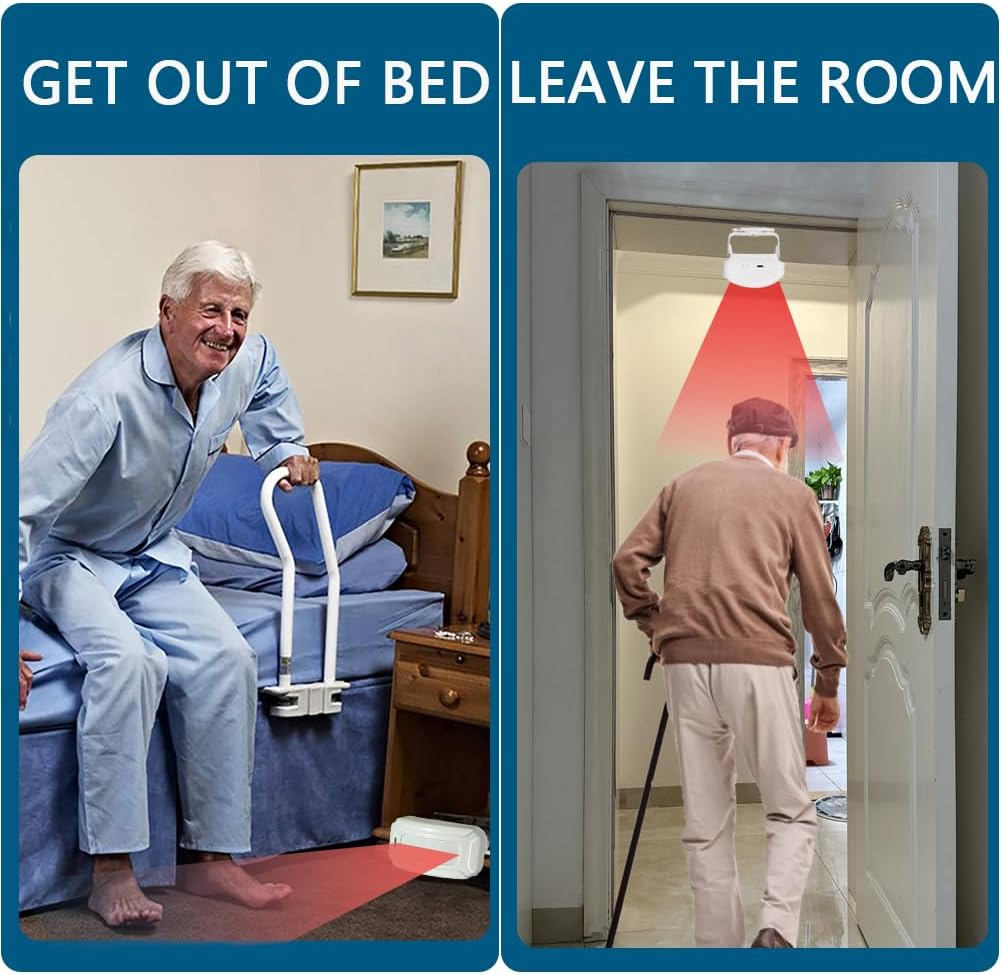 Rechargeable Door&Bed Exit Alarm for Elderly Dementia Patients,Wireless Bed Alarm for Elderly Adults,Bed Alarms and