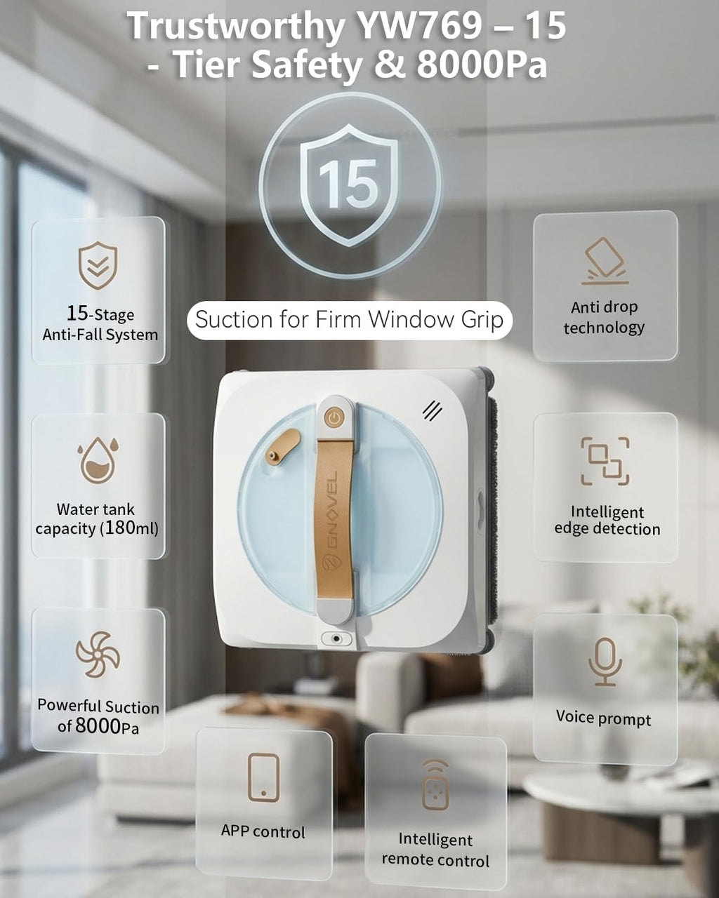 Upgraded Window Cleaning Robot 8000Pa,Edge Detection for High Rise