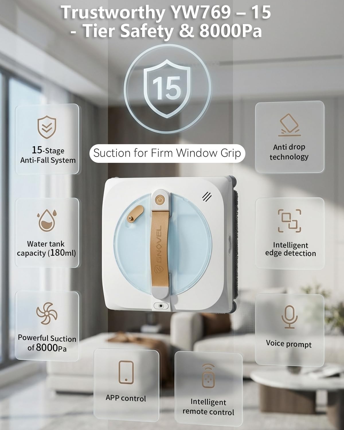 Upgraded Window Cleaning Robot 8000Pa,Edge Detection for High Rise