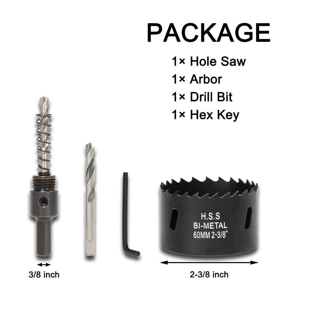 VIKITON 2-3/8 inch Hole Saw for Wood, Metal, Plastic & Drywall, with Arbor