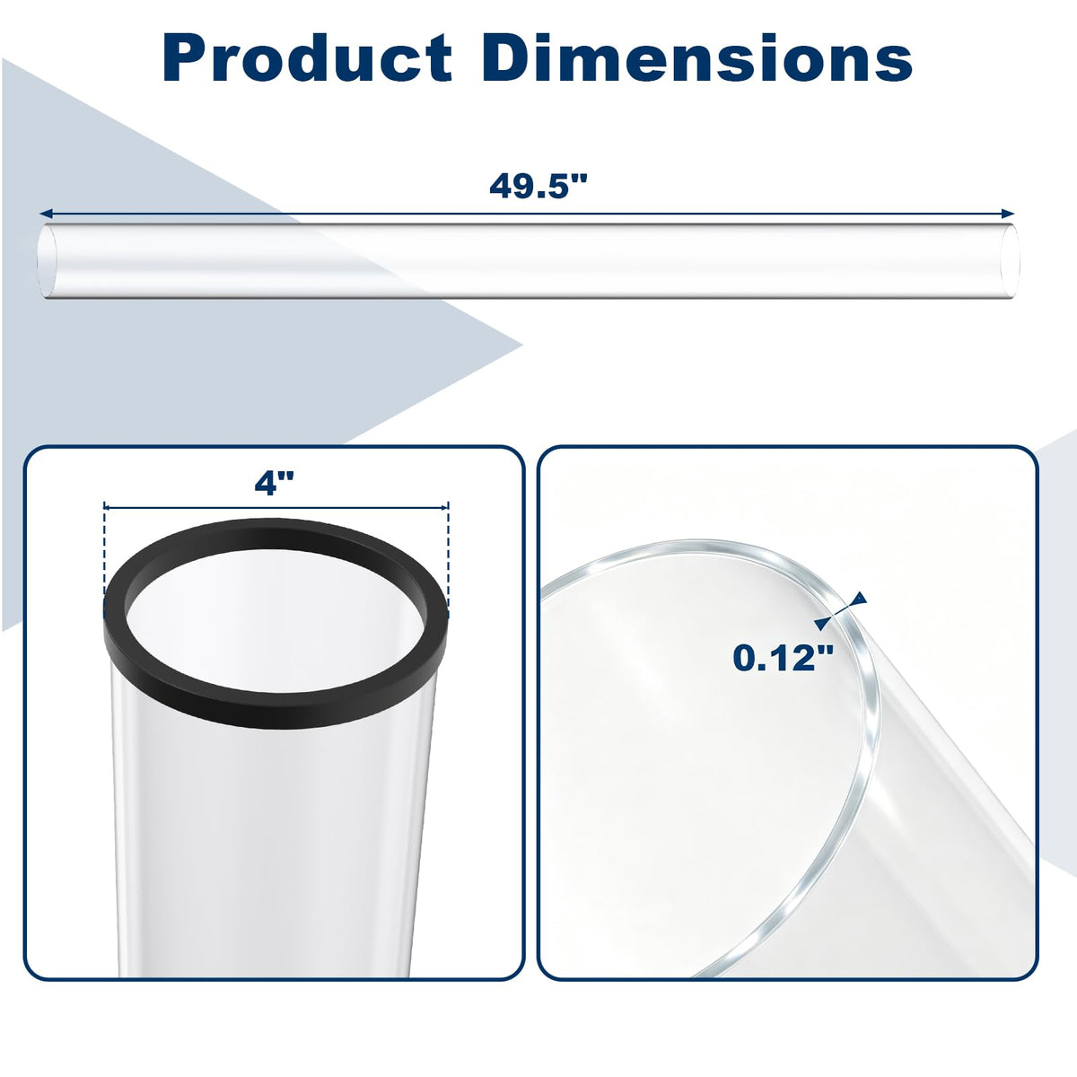 Pyramid Patio Heater Glass Tube Replacement, 49.5" Tall × 4" Diameter