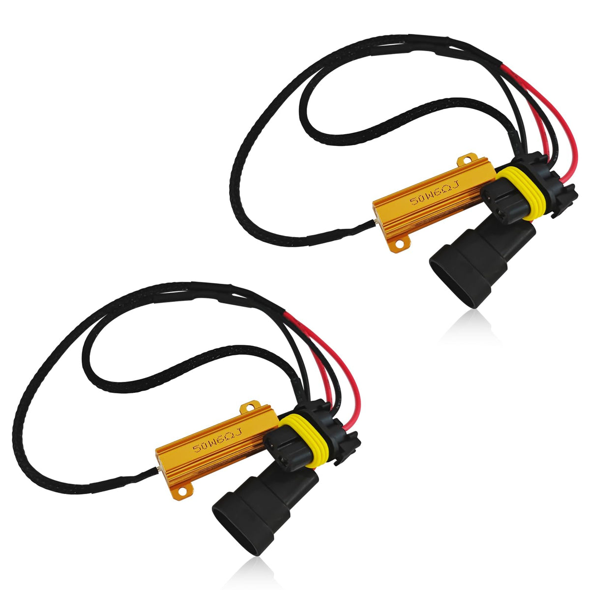 JYIS 2PCS LED Headlight Resistor Car LED Light Bulb Decoder, Headlight Bulb Anti Flicker Error Decoder, 9005/9006 50W LED Load Resistor Kit, Universal for Most Cars Headlight Fog Light Bulbs