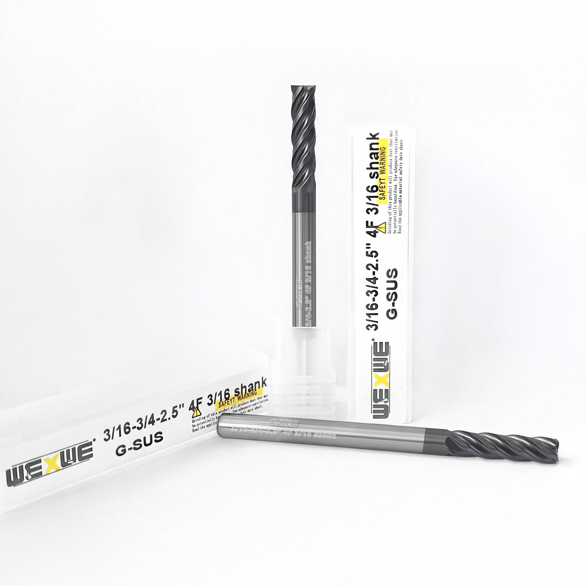 WEXWE Tools Carbide End Mill, PVD AlTiN Coating for Stainless Steel Materials Cutting, 4 Flute 3/16 Shank (3/16-2.5" 2PCS)