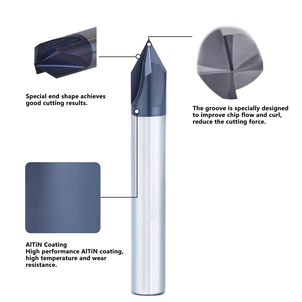 AYCHOLIZ 60 Degree Chamfer End Mill 3/8" Diameter Carbide Chamfering Mill 4 Flute CNC V Bit for Chamfering (AlTiN Coated)