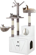 Cat Tree Tower with Litter Box Enclosure, 2-in-1 Wooden Cat Condo