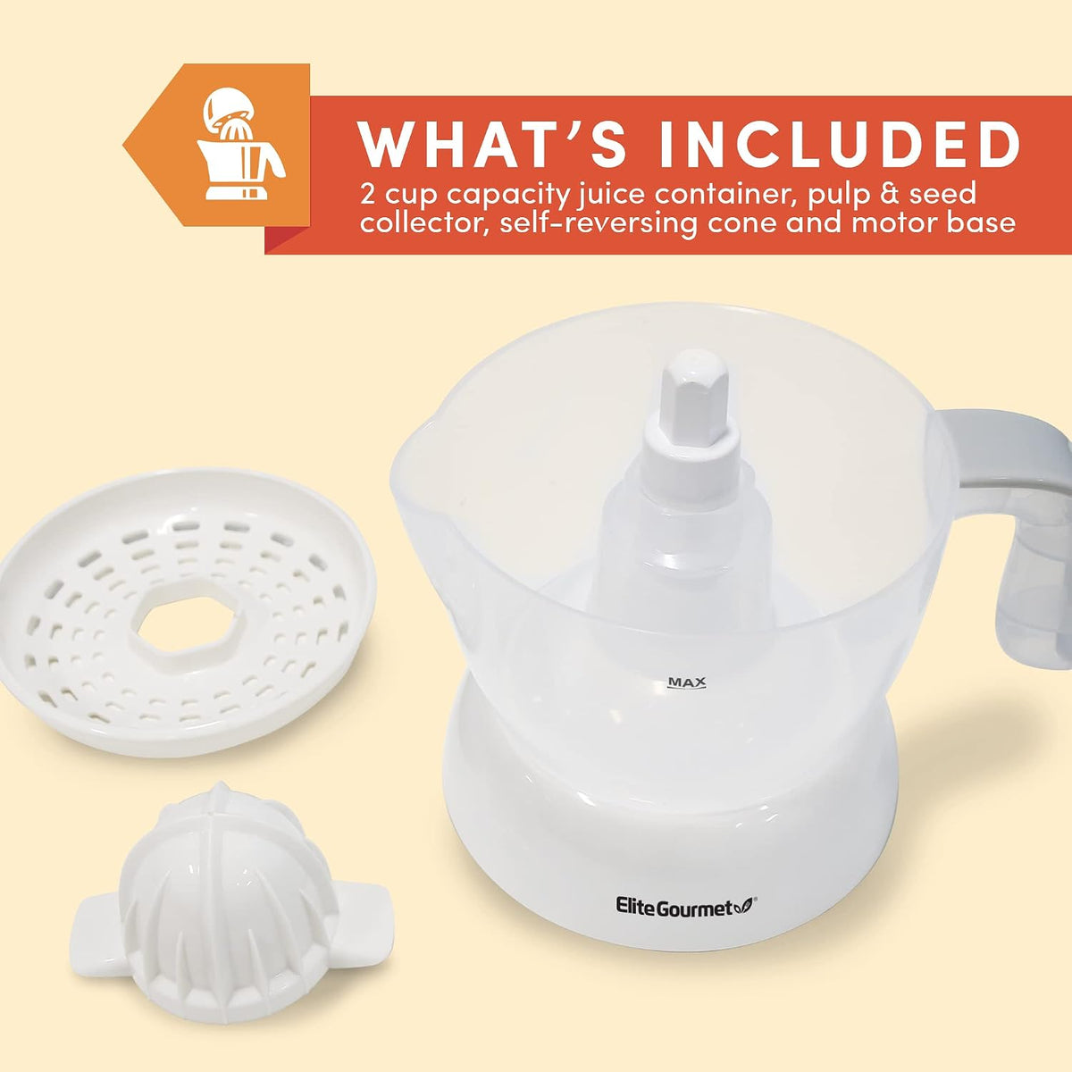 ETS-411 Electric Citrus Juicer, Compact 30-Watt, 16 oz, White | BPA-Free build with large-volume pulp control