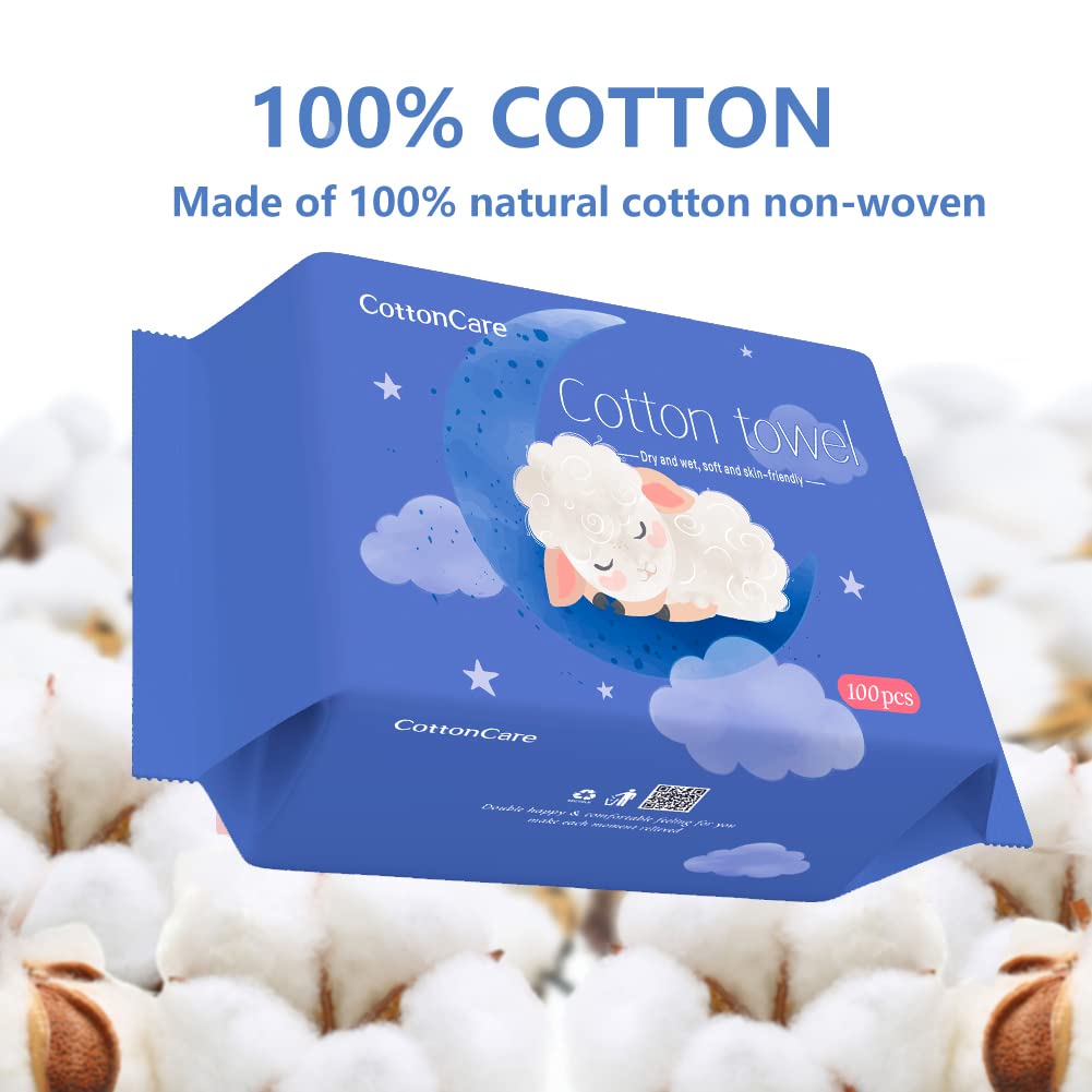 Dry Baby Wipes, Made of 100% cotton, Chemical-free Unscented, Ultra Absorbent Cotton, Wet and Dry Use Tissues for