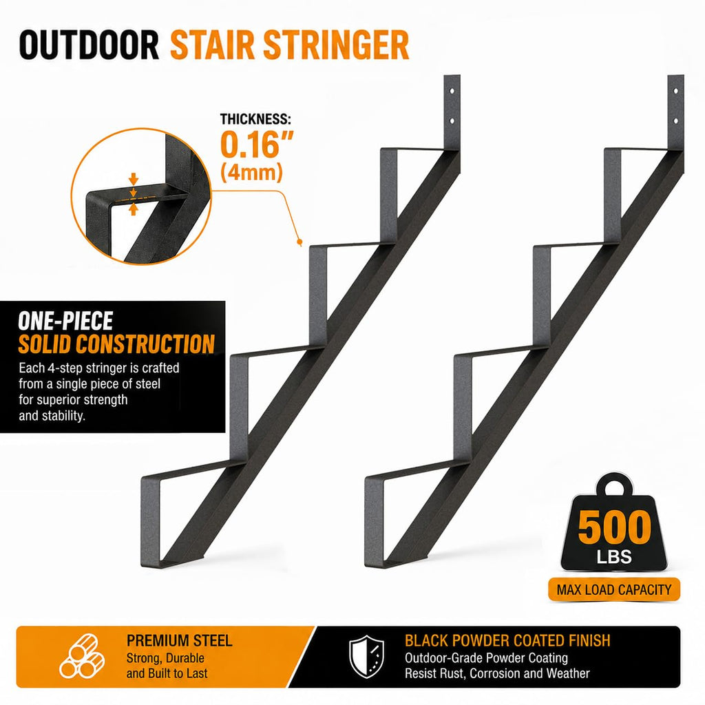 4-Step Outdoor Steel Stair Stringer for Deck Height 35in, 2 Pack