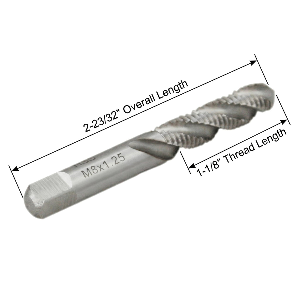 Accusize HSS Spiral Flute Tap Set, M8 x 1.25, 10 Pcs