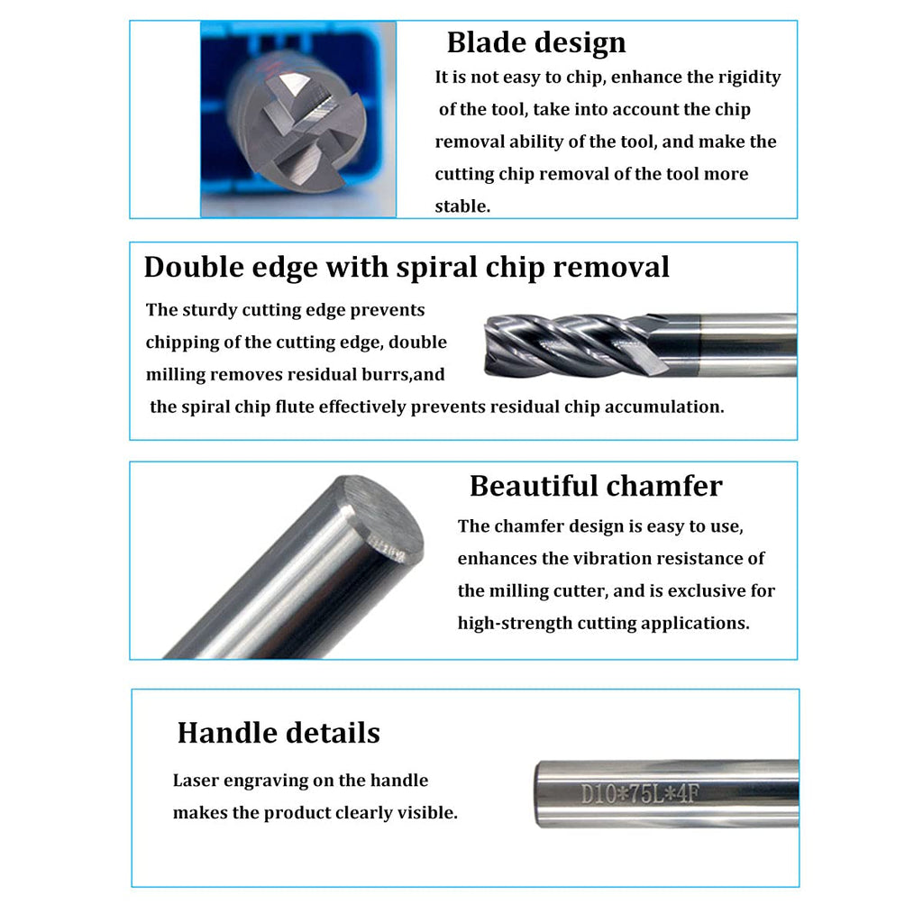 5 Pcs 6mm CNC Carbide End Mill Set, 4 Fultes Milling Cutter,Tungsten End Milling Bits Tool