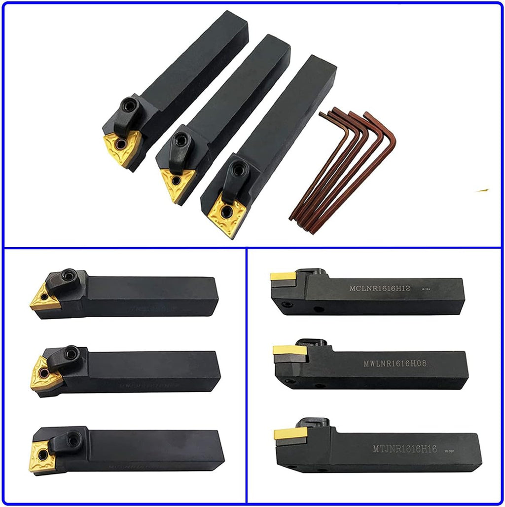 5/8" 36PCS Indexable Carbide Lathe Turning Tool Insert Holder Bit Set MTJNR1616H16 + MWLNR1616H08 + MCLNR1616H12 with CNMG 431 + WNMG 431 + TNMG 331 Indexable Carbide Turning Insert Blades