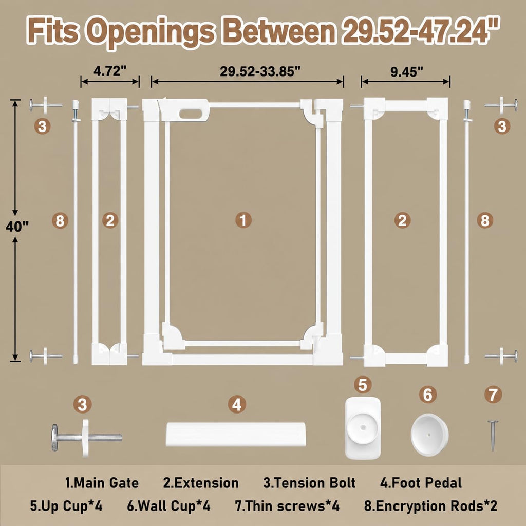 40" x 29.52-47.24" Wide Clear Acrylic Freestanding Indoor Pet Barrier Gate with Modern Folding Frame for Wide Doorways, Hallways & Stairs