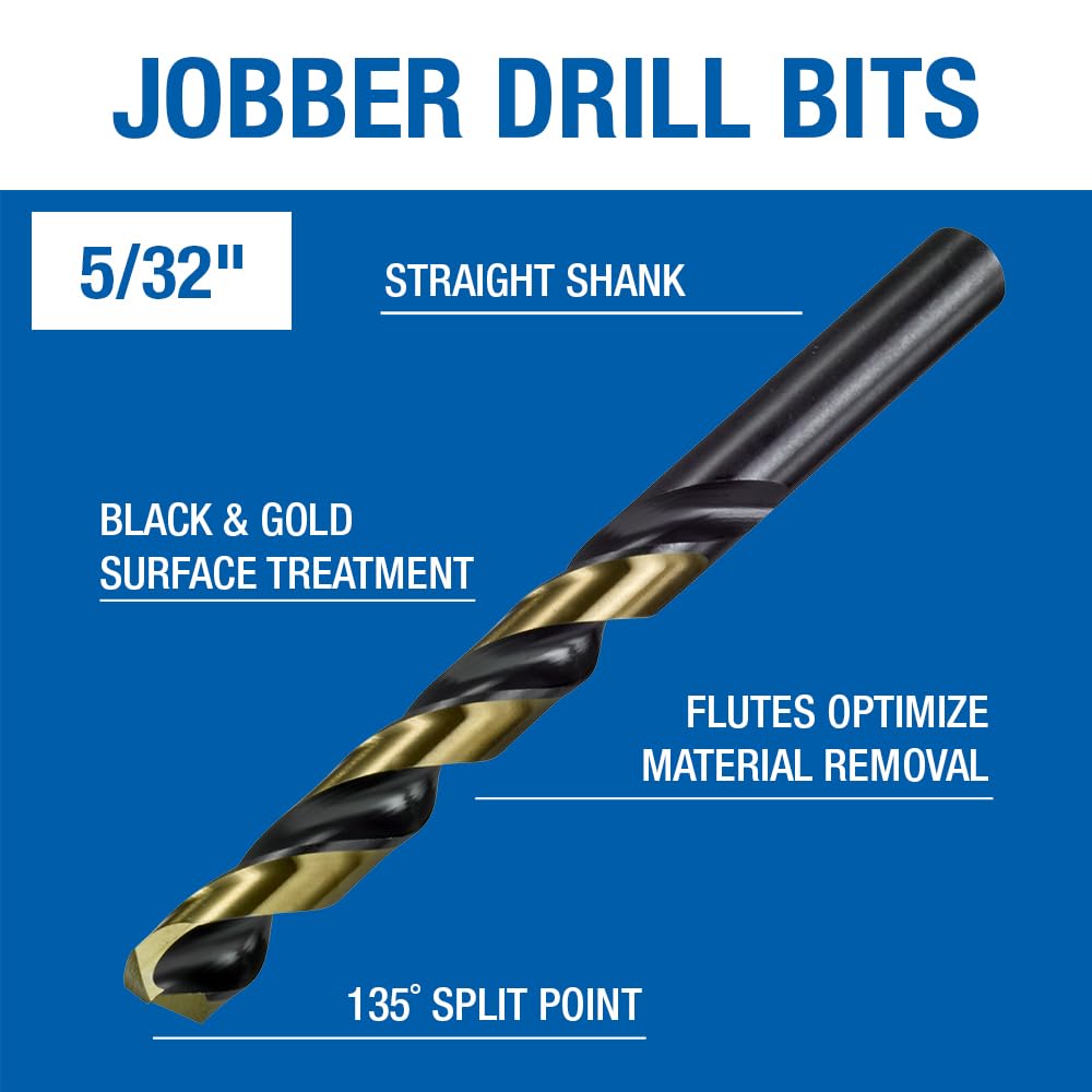 Champion Cutting Tool Heavy Duty BlackGold Jobber Drill Bits, 135 Degree Split Point: XGO-5/32 (12 pieces per pack)-MADE IN USA