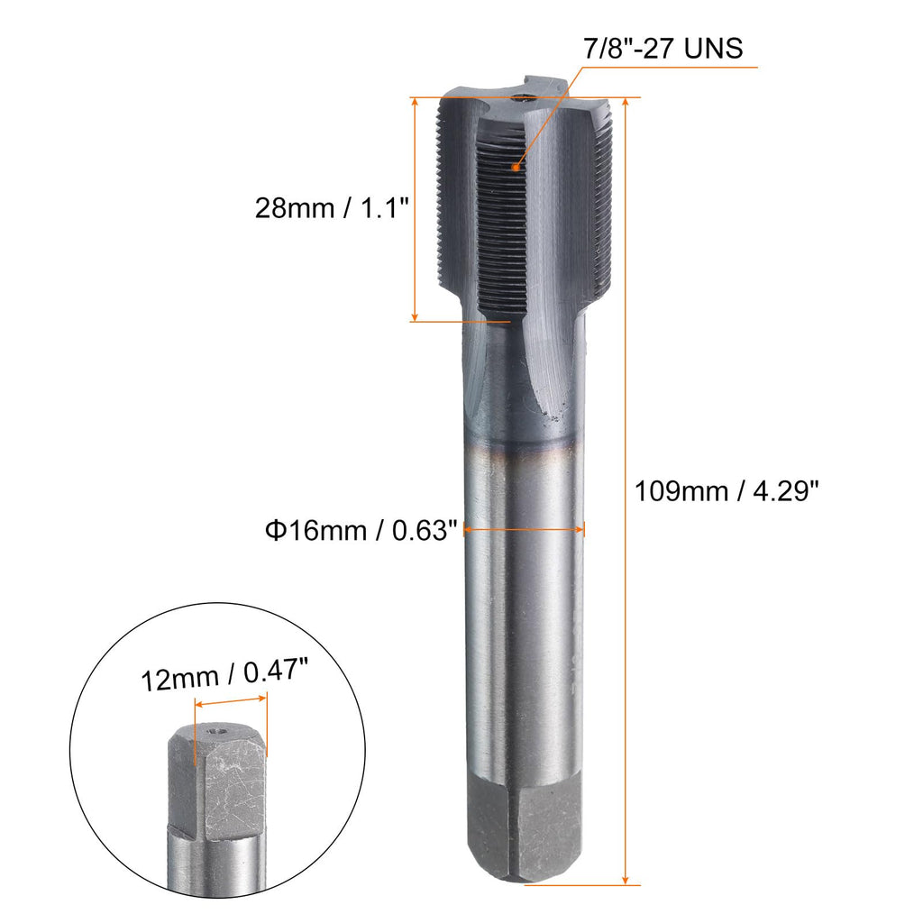 HARFINGTON 7/8"-27 UNS Thread Tap 6542 Cobalt High-Speed Steel TiCN Coated Plug Tap Right Hand Flat Head 4 Straight Flutes Screw Threading Hand Tap