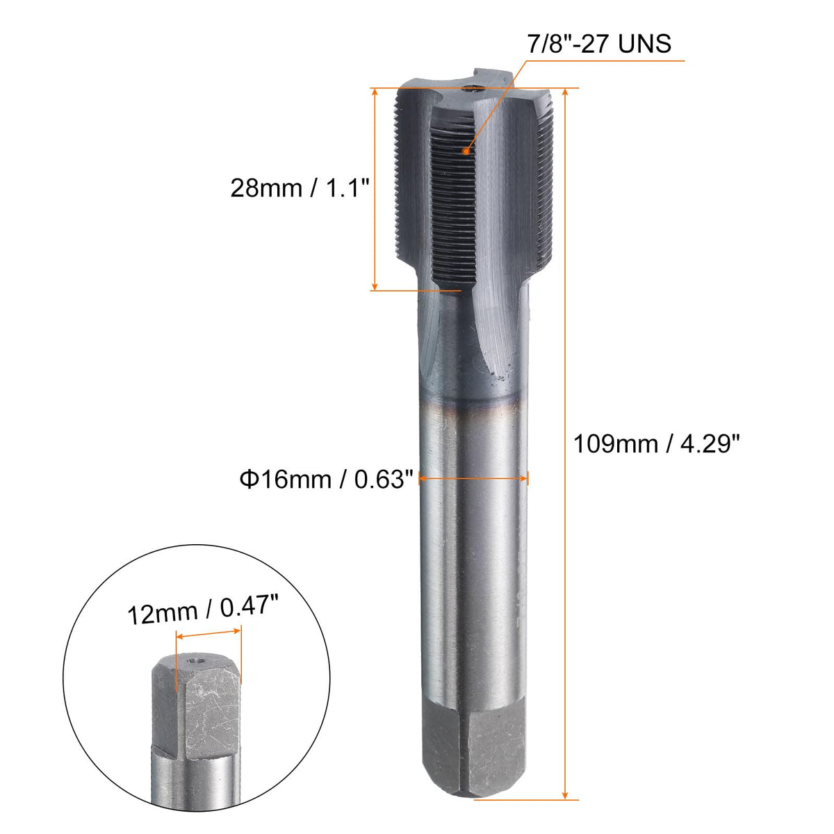 HARFINGTON 7/8"-27 UNS Thread Tap 6542 Cobalt High-Speed Steel TiCN Coated Plug Tap Right Hand Flat Head 4 Straight Flutes Screw Threading Hand Tap