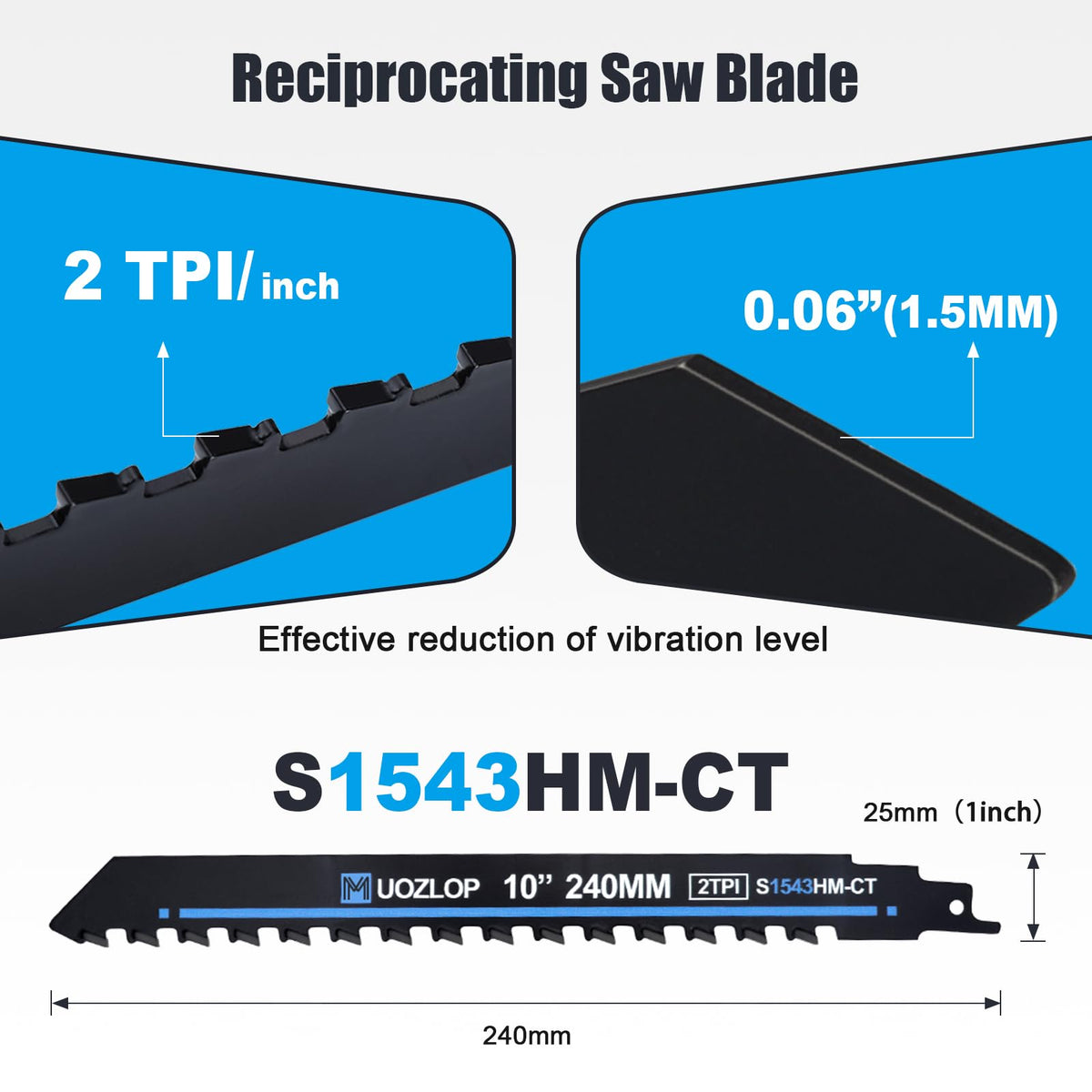 MUOZLOP 2TPI 10inch 2Pack Masonry Reciprocating Saw Blades