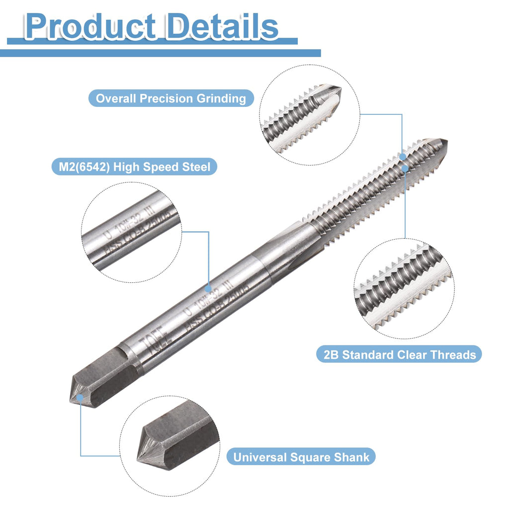 uxcell Hand Bottom Tap #10-32 UNF 2B Thread Bottoming Style Threading Taps