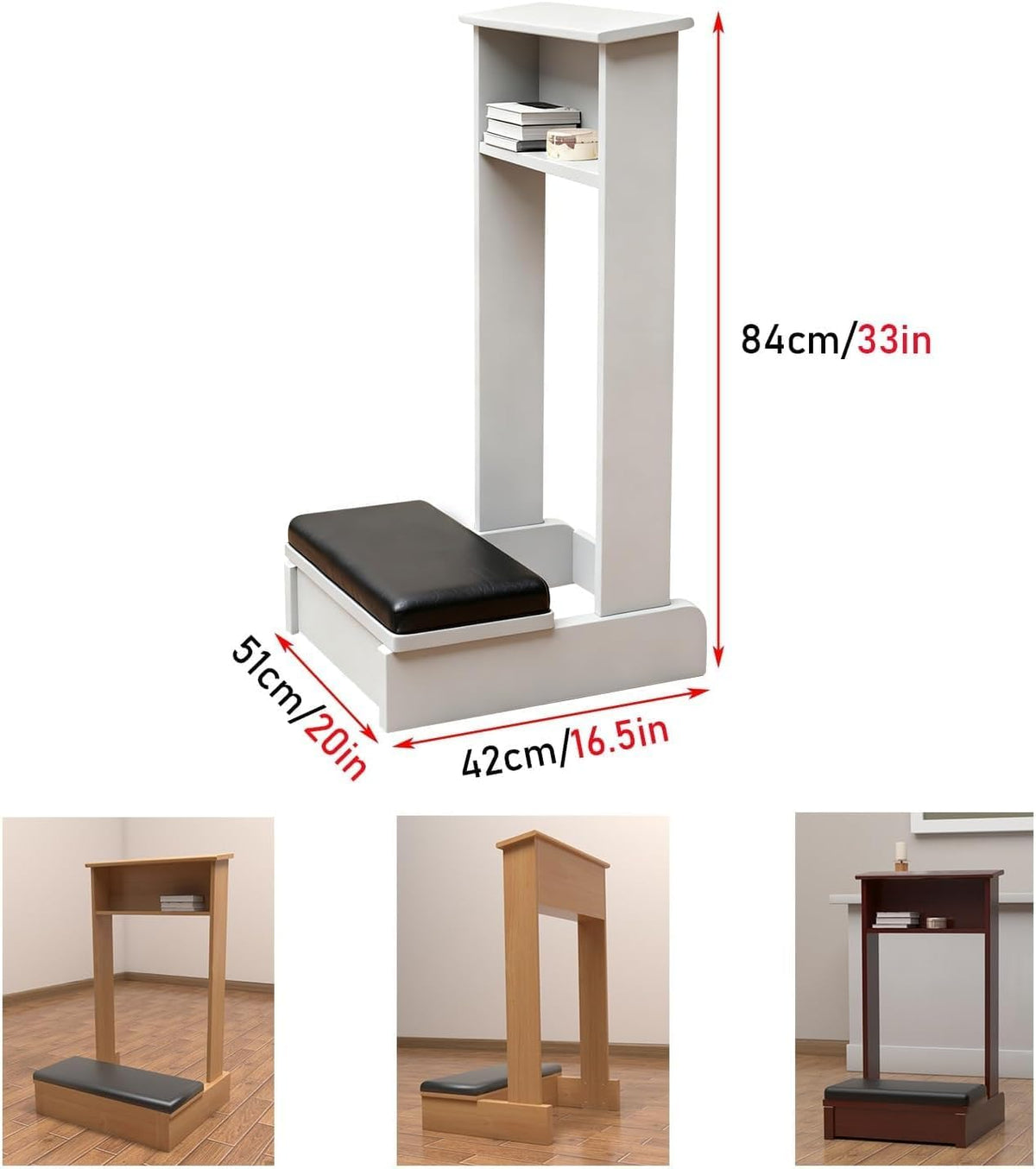 Solid Wood Prayer Kneeler Bench with Cushion & Shelf - 20x6.5x33in Mation Stool for Church, Pulpit, Home Prayer