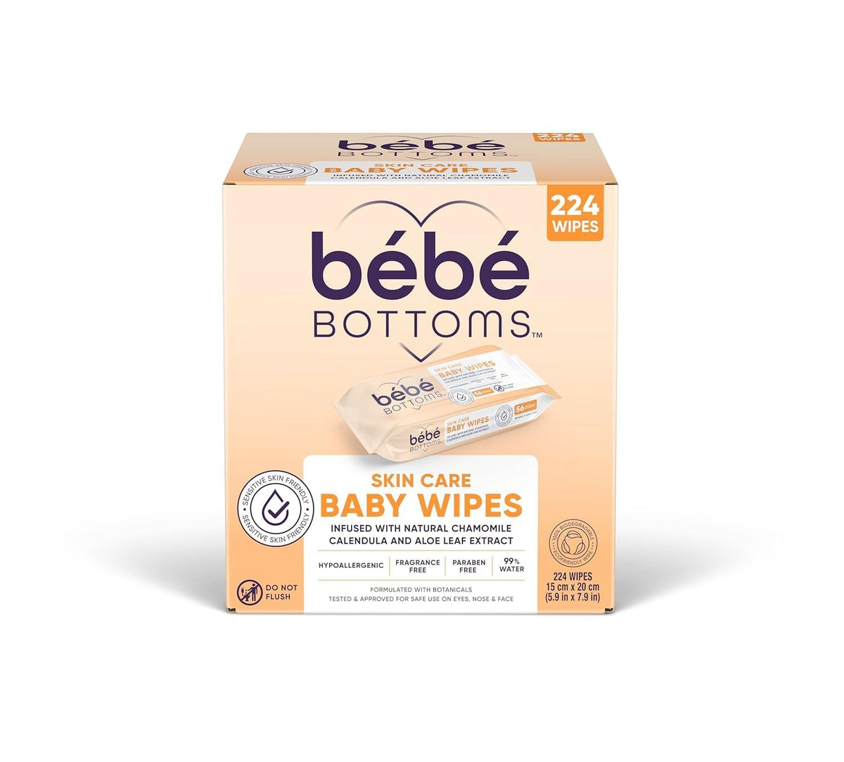 bébé bottoms Hypoallergenic Facial Cloth and Baby Wipes, 224 Count
