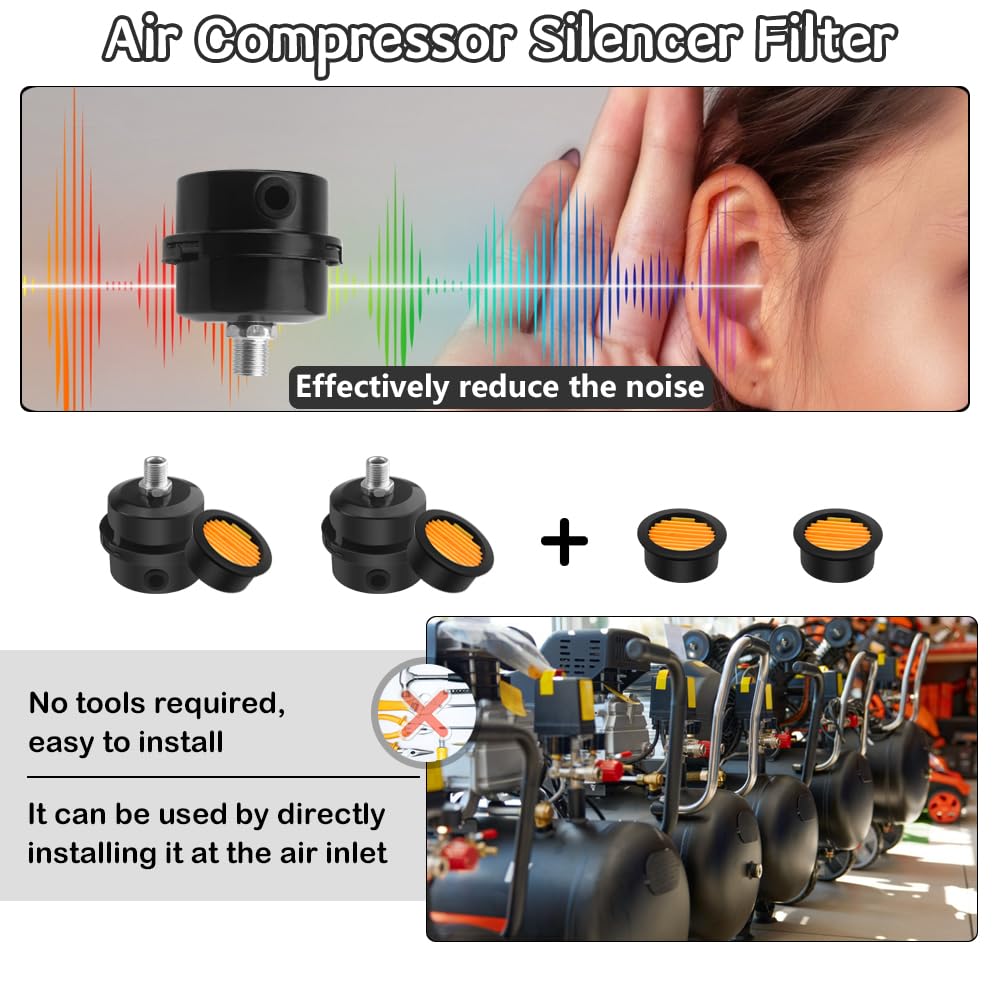 WMYCONGCONG 2 PCS 1/4" 12.5mm Air Compressor Silencer Filter Metal Air Compressor Intake Filter Noise Muffler Silencer (12.5mm) + 2 PCS Filter Element Replacement