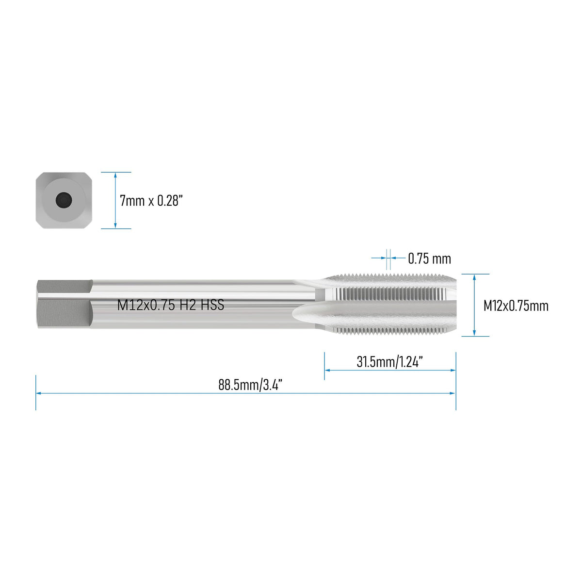 FOCMKEAS 2 PCS Metric Machine Tap M12 x 0.75,HSS 6542 Screw Tap H2, 3 Straight Flutes Thread Hole Repair Tools, Screw Milling Threading Machinist Repair(M12 x 0.75mm)