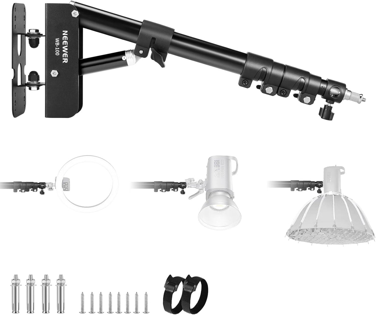 Ring Light Wall Mount Boom Arm, 22"-46"/55-116cm, Aluminum Alloy | 180° Swivel, Triangle Light Wall Mounting, for