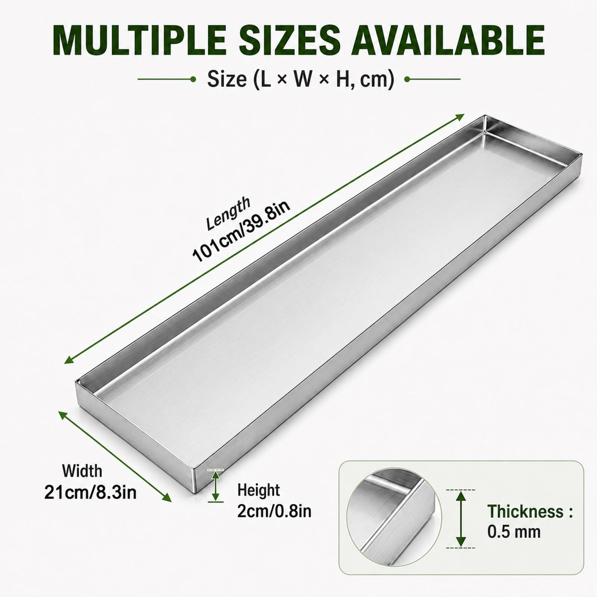 Plant Drip Tray, Stainless Steel Oil Drip Pan, Raised Edge Leak-Proof Water Catch Pan for Planter Box Window Sill AC HVAC Washing Machine(39.8x8.3in/101x21cm)