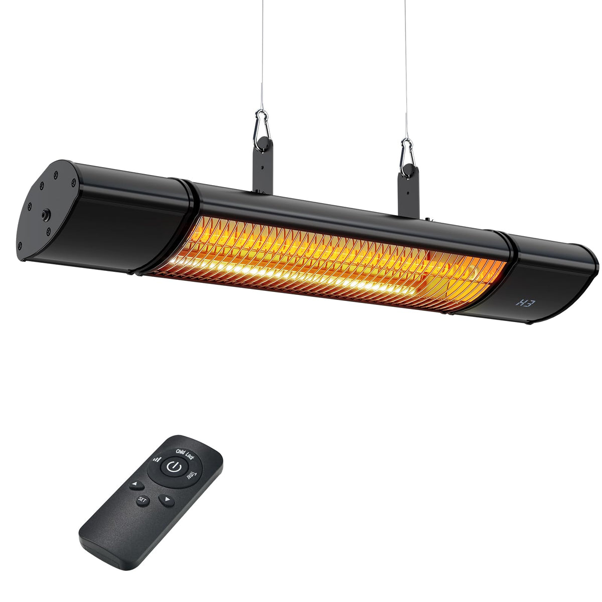 Electric Hanging Patio Heater with remote control, built in Temperature Control, Wall mounted or ceiling mounted