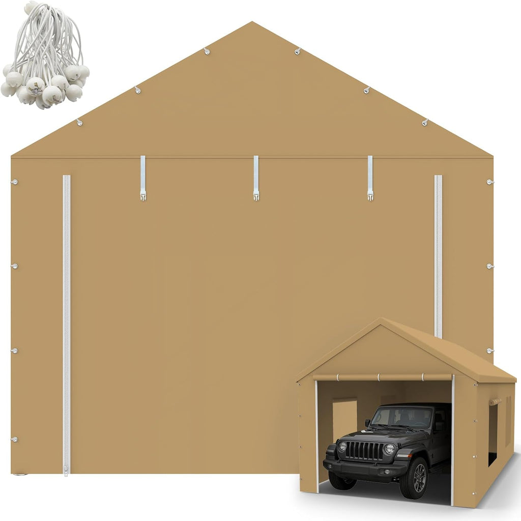 10x20FT Carport Canopy Front/Back Panel Entrance Door Tarp with Zippers, Waterproof & UV Protected Replacement