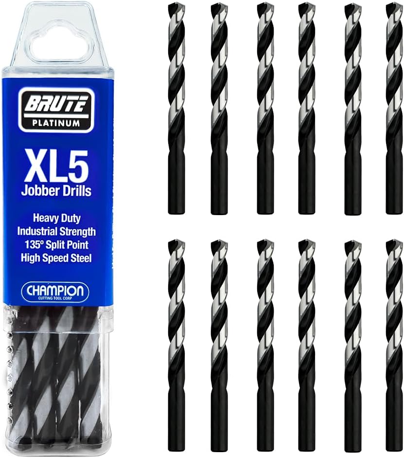 Champion Cutting Tool XL5-7 Brute Platinum HD HSS Jobber Twist Drill 135-Degree Split Point, 12-Pack
