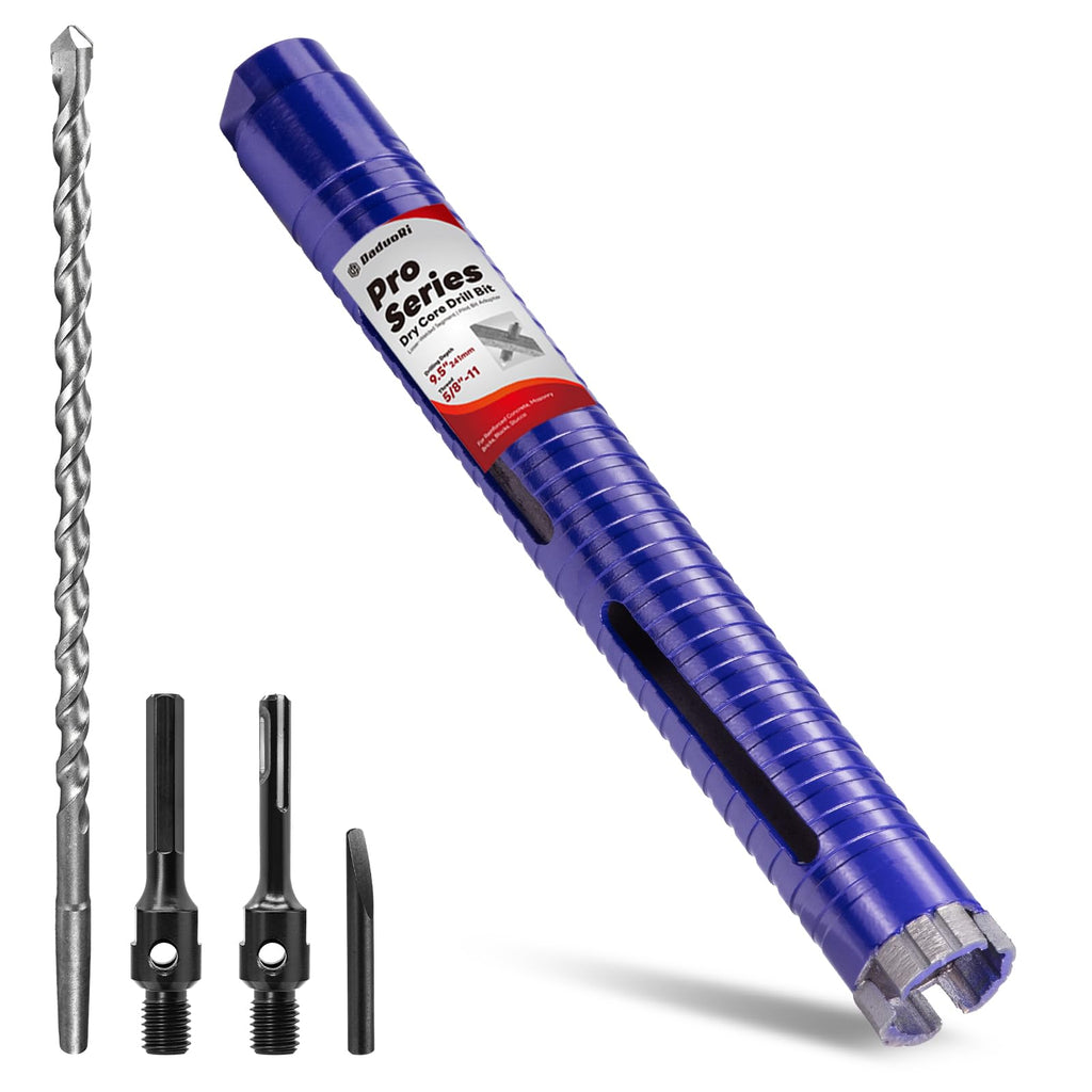 DaduoRi 1-1/4" Core Drill Bit with Pilot Bit & Adapters(SDS Plus and 1/2" Hex), 5/8"-11 Thread, 9.5" Depth, Upgraded-Welded Segments Diamond Core Bits for Concrete, Masonry, Brick, Stone