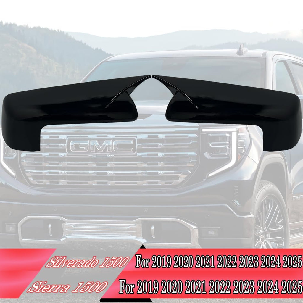 MUXEE Rear View Mirror Cover, for 2019-2026 Chevy Silverado 1500/GMC Sierra 1500 - Bright Black Turn Signal Housing Cover Accessories
