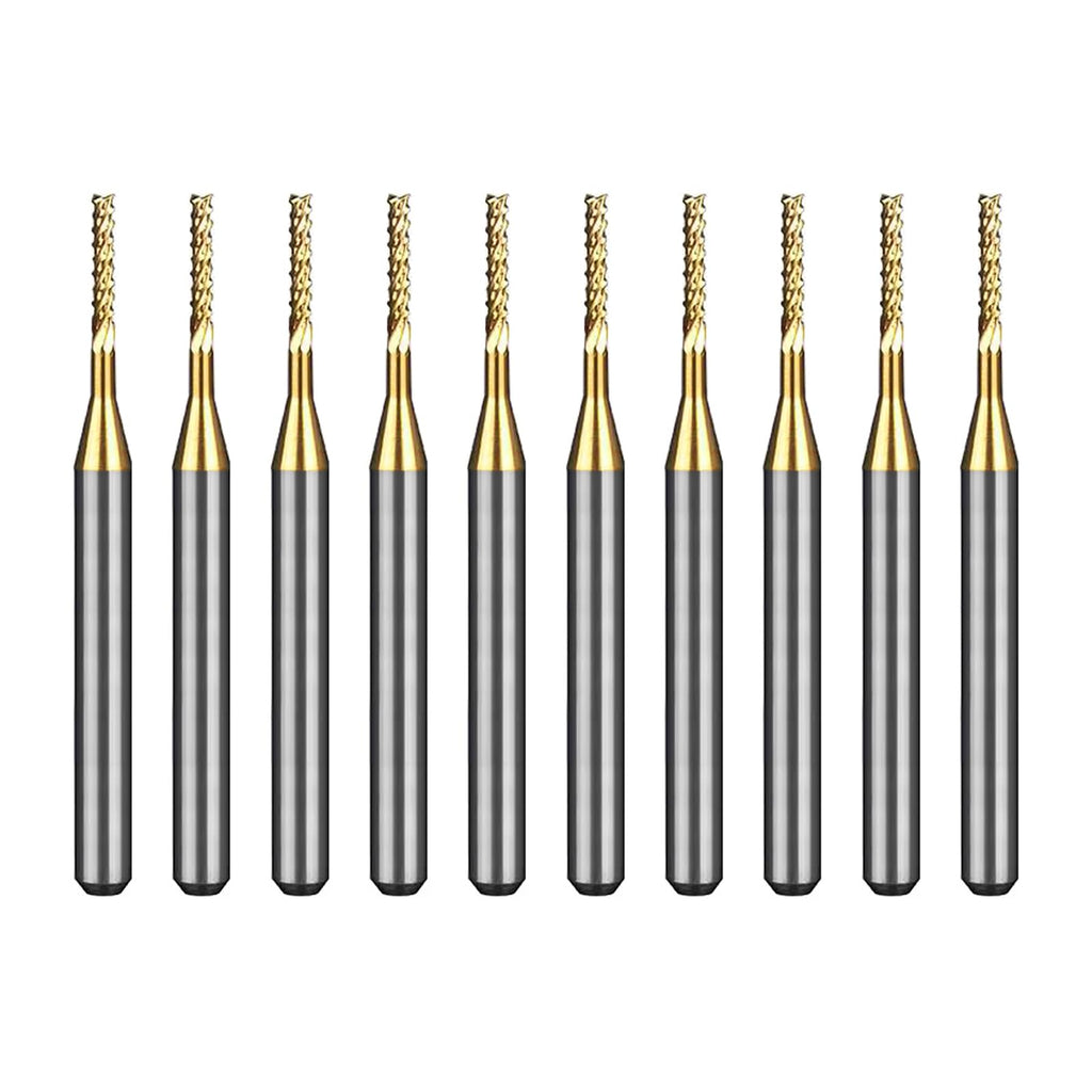 WEXWE Tools 10Pcs 1.2mm TiN Coating Solid Carbide End Mill Engraving Milling Cutter CNC Router Bits for PCB Machine, 1/8" Shank 1BOX