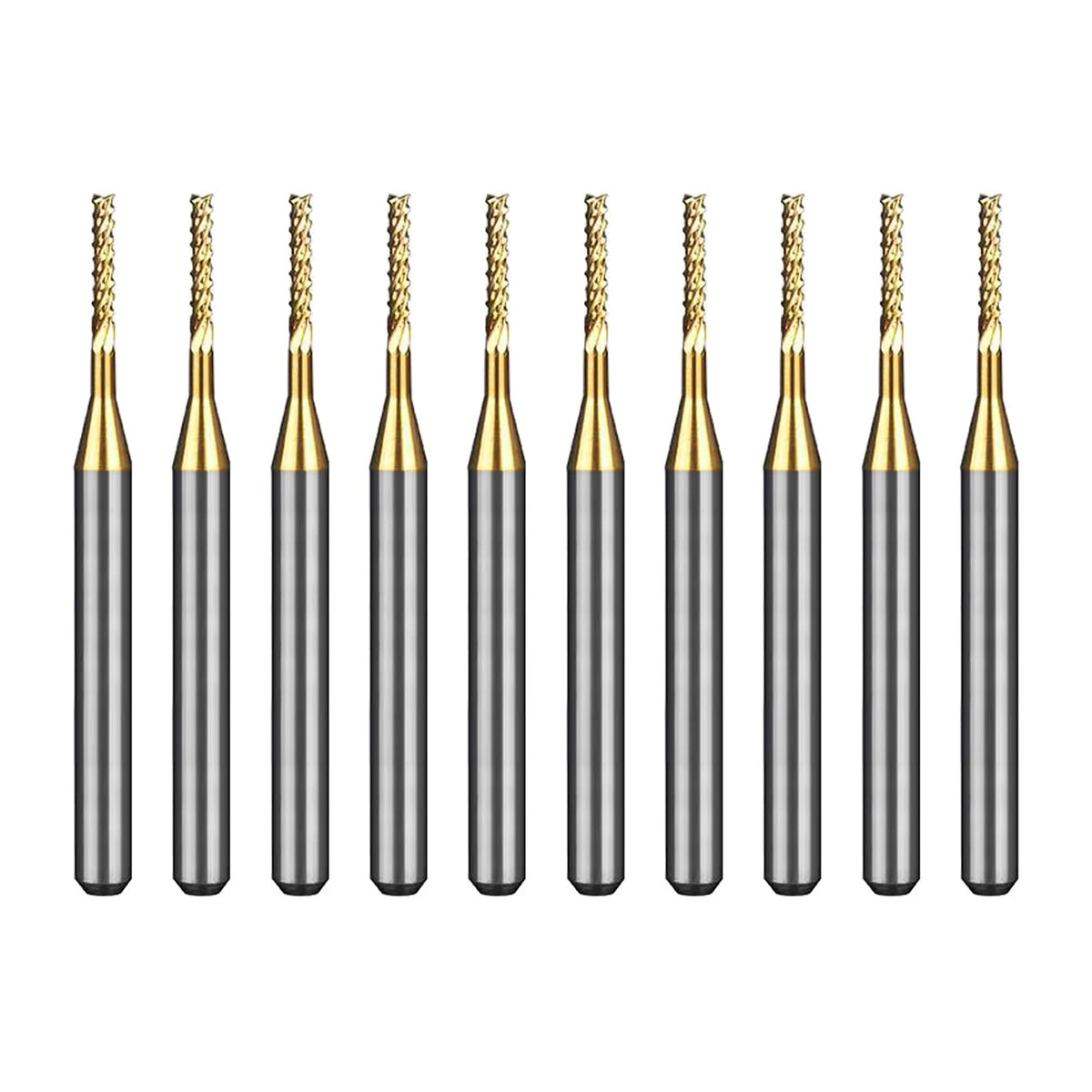 WEXWE Tools 10Pcs 1.2mm TiN Coating Solid Carbide End Mill Engraving Milling Cutter CNC Router Bits for PCB Machine, 1/8" Shank 1BOX